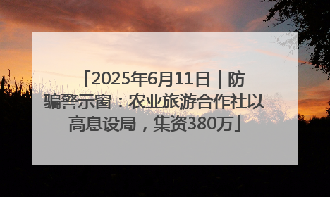 2025年6月11日｜防骗警示窗：农业旅游合作社以高息设局，集资380万